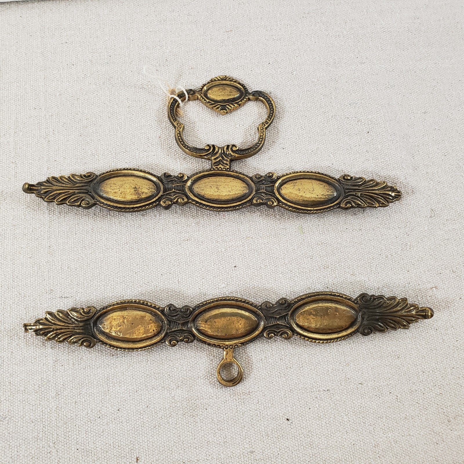 Brass Metal Ornate Bell Pull Hardware Needlepoint Tapestry Hanger Lot Of 2_AN