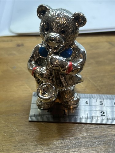 R Argento Saxophone Playing Silver Plated Teddy Bear - Made In Italy VGC - Picture 11 of 14