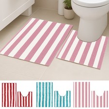2 Piece Set Striped Soft Plush Chenille Bath Mat Highly Absorbent Bathroom Rug