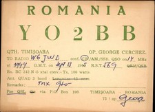 QSL radio card YO2BB 1965 Timisoara Romania USSR George Cerchez Large Letters