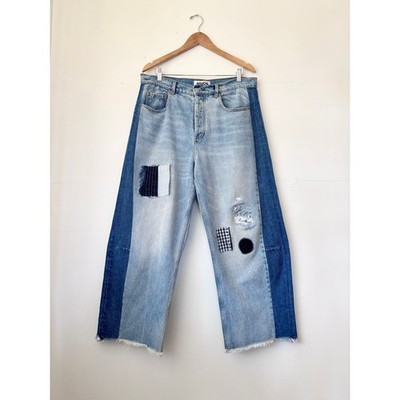 OOAK ROUCHA Upcycled Handmade Patchwork Barrel Jeans Dopamine Utility Size 12/14
