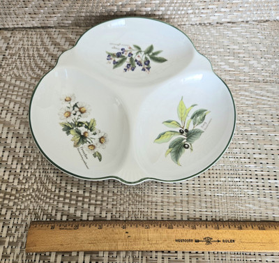 Vtg England Royal Worcester Three Section Serving Dish Worcester Herb Green Trim