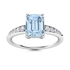 925 Sterling Silver Aquamarine Gemstone Solitaire with Accents Ring Jewelry