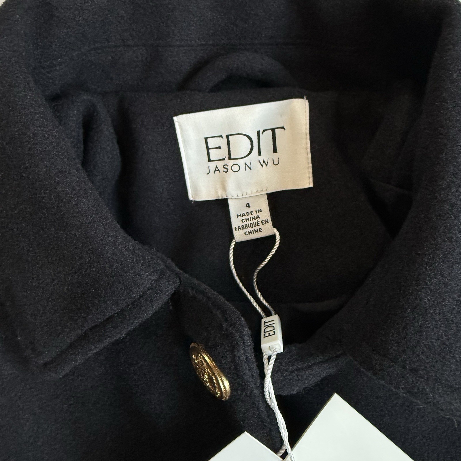 New Jason Wu Edit Cropped Pea Coat 4 S Military Jacket Blazer Gold Tone Button image 8