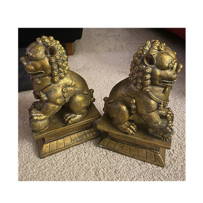 Set of 2Asian Style Gold Foo Dog Antique Finish Plastic / Resin Figures