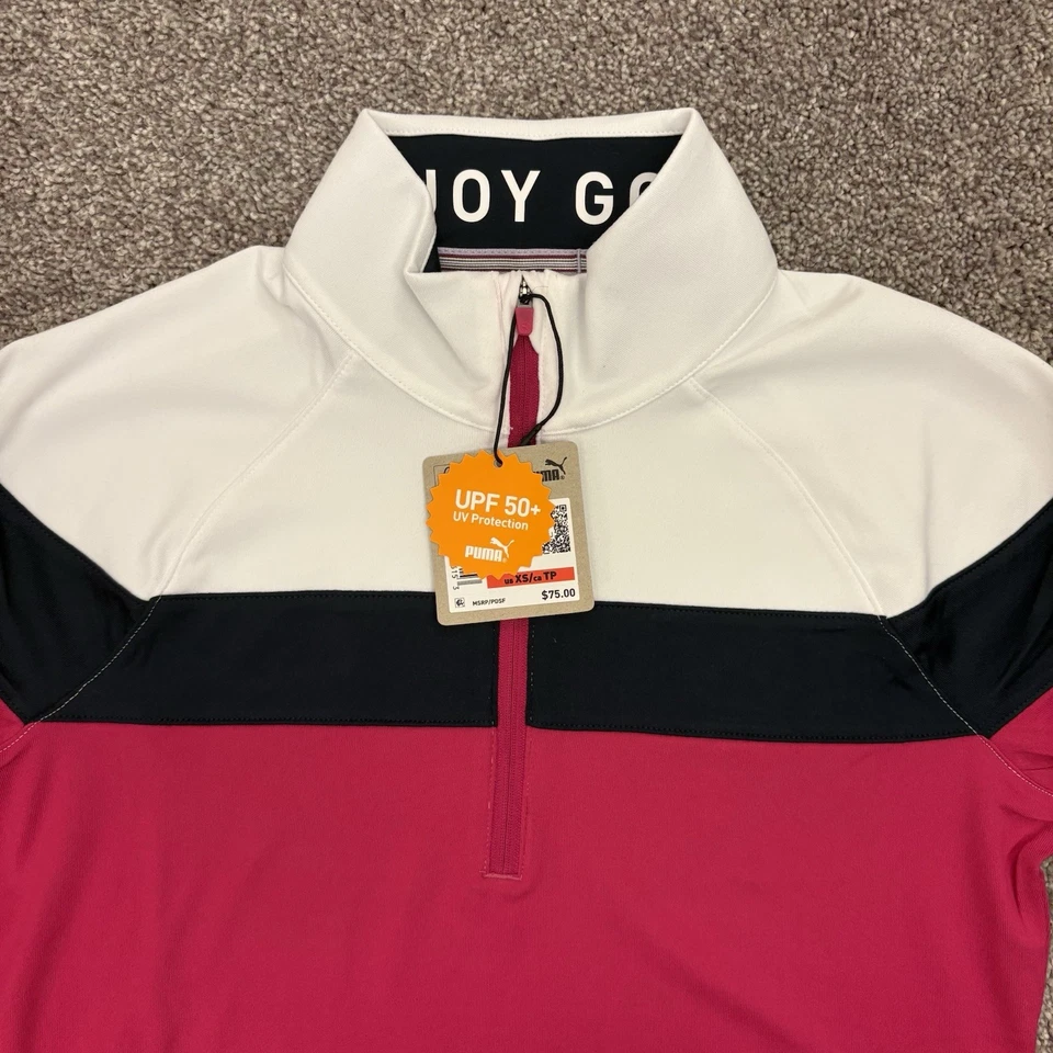Chaqueta de golf Puma para mujer 1/4 cremallera talla XS manga larga rosa azul marino blanco nueva con etiquetas $75 Foto 3 de 4