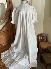 Antique White Cotton Baby Gown w/Broderie Anglaise 4 Lrg Bisque Doll / 36" Long