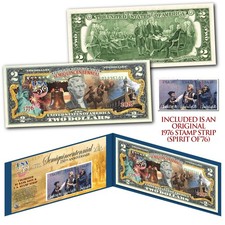 America 250 Anniversary Spirit of 1776 Genuine Stamps + July 4th USA250 $2 Bill