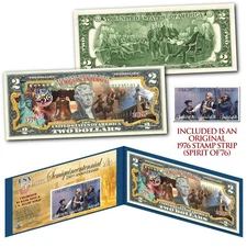America 250 Anniversary Spirit of 1776 Genuine Stamps + July 4th USA250 $2 Bill
