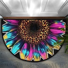 36x24-inch Leopard Sunflower Half Round Door Mat Non-Slip Semi Circle Mat