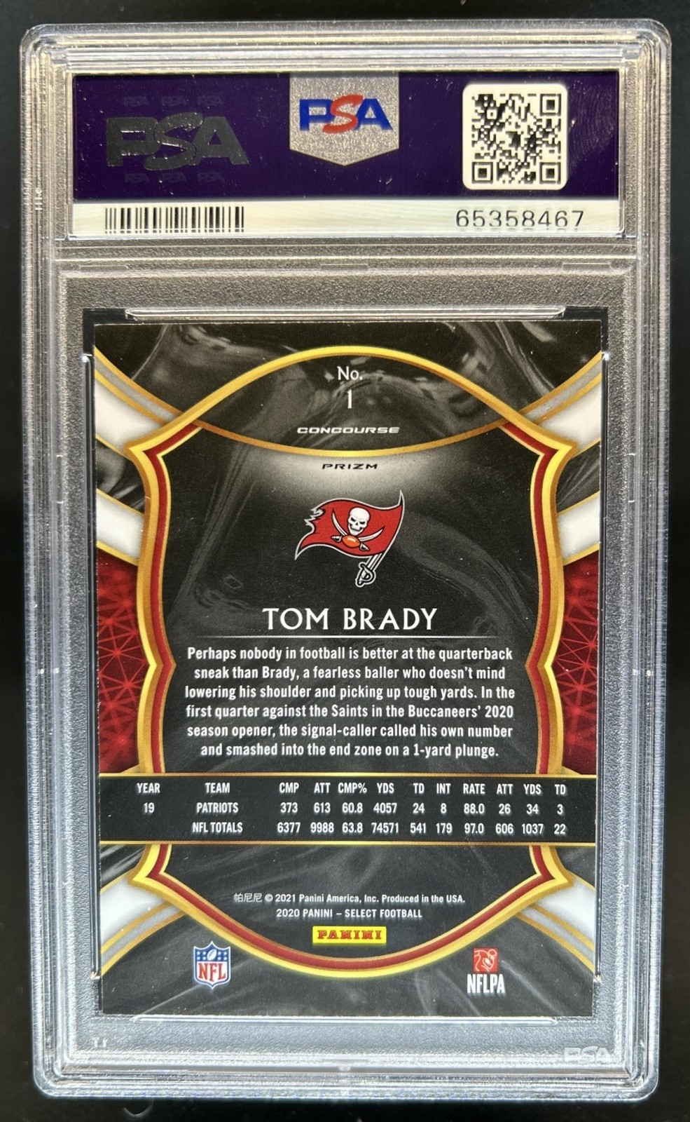 2020 Panini Select Tom Brady Silver Prizm Concourse #1 Buccaneers PSA 10 view 2