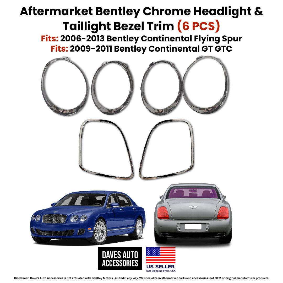 Bentley Continental GT GTC Chrome Headlight Tail Light Bezel Trim Set