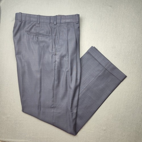 Brooks Brothers Pants Men 34x32 Blue Plaid Pleated Wool Dress Suit Trouser Italy