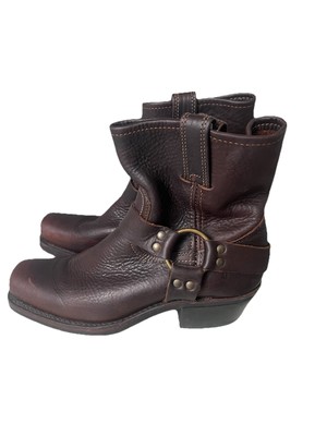 FRYE  BOOTS SZ 9 DARK BROWN HARNESS LEATHER SQUARE TOE WESTERN 