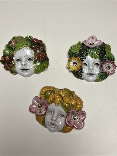Vintage Bacchus Italian Made Majolica Four Seasons Wall Masks - Picture 12 of 15
