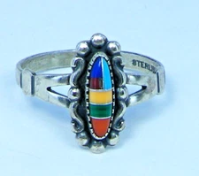 Wheeler Mfg Southwest Design Sterling Silver Multi Stone Inlay RING Sz. 9