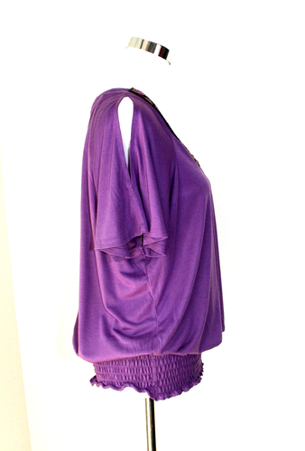 NWT FADED GLORY Knit Top Blouse SS Cold Shoulder Purple Beaded Neck 1X (16W) #03 - Picture 6 of 9