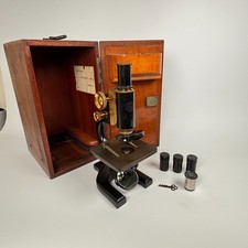 Spencer Buffalo Microscope Monocular + 3 Objectives & Case circa 1918 Antique