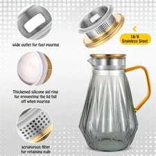 Glass Pitcher with Lid and Spout Gray Clear Hot Cold Water Jug with Handle And