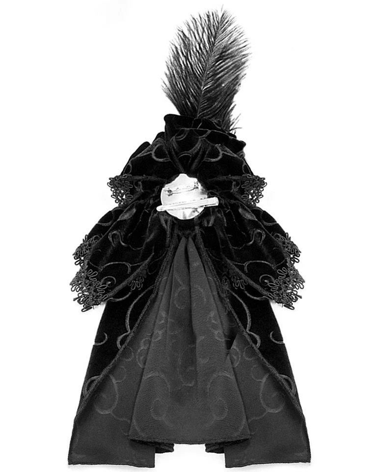 Devil Fashion Baroque Gothic Steampunk Jabot Cravat Tie Black Velvet Feathered - Image 2 of 4