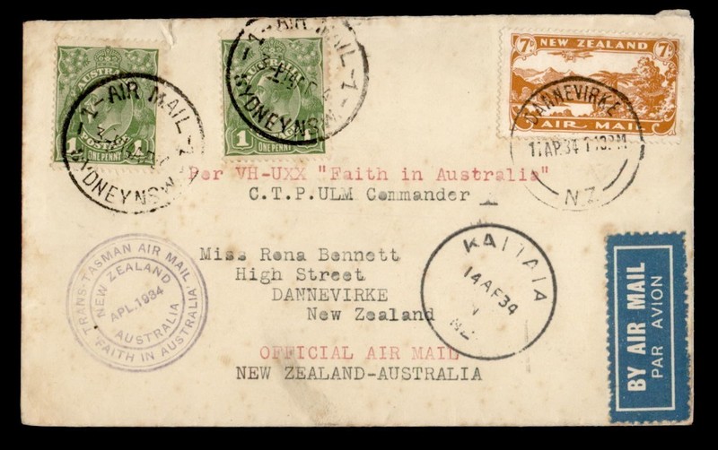 DR WHO 1934 AUSTRALIA FIRST FLIGHT TASMAN SYDNEY TO NEW ZEALAND R82707
