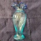 Fenton Blue/Aqua Ruffled Mouth hand made  Vase, 11 inches tall 95th Anniversary
