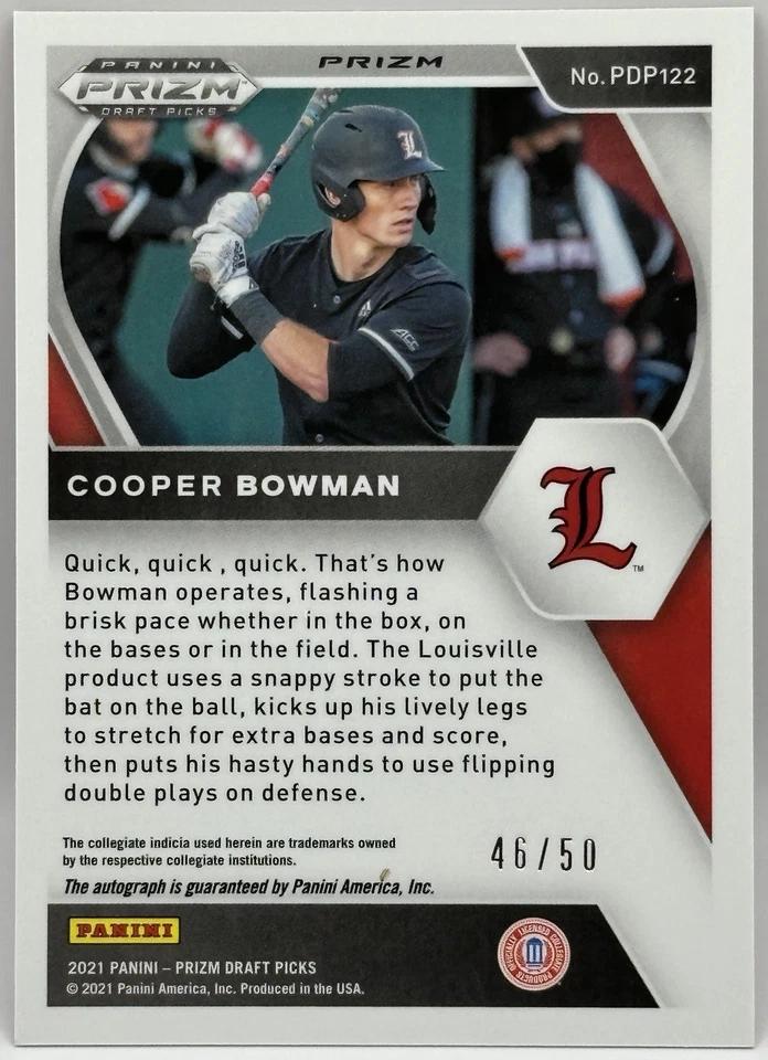 2021 Panini Prizm Draft Picks - Cooper Bowman #PDP122 Red Prizm Auto /50 - Image 2 of 2