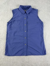 Vintage Eastern Mountain Sports Shirt Womens Small Blue Ripstop Hiking Gorpcore