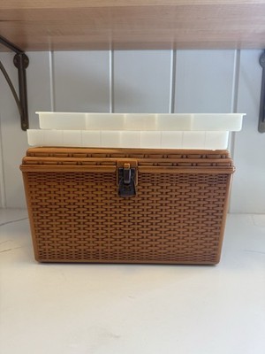Vintage Wilson Mfg Wil-Hold Sewing Box with 2 Trays Plastic Wicker Weave 14x9x8''