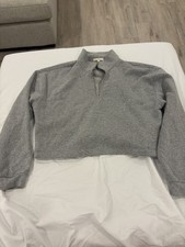 Z Supply womans M Gray Solid 1/4 Zip Knit Mock Neck Pullover Sweatshirt