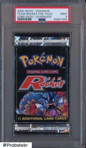 2000 WOTC Pokemon Team Rocket Foil Booster Long Pack Gyarados PSA 9 MINT