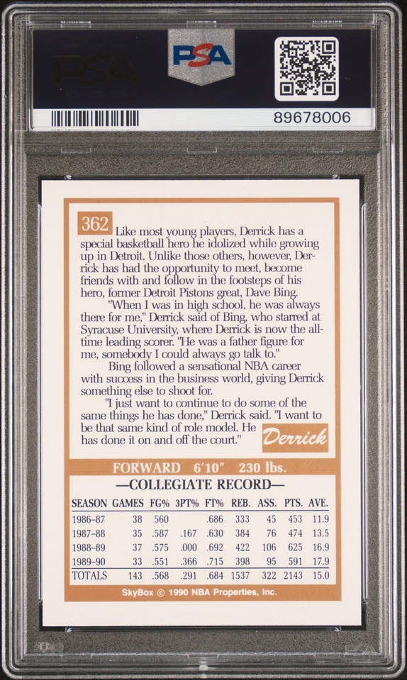 1990 Skybox Derrick Coleman #362 PSA 6 - Image 2 of 2