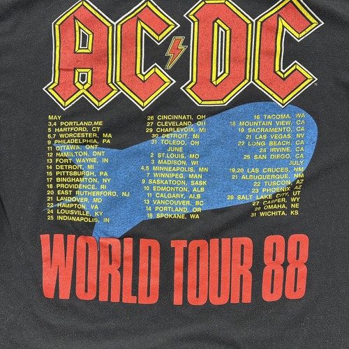 80s Vintage ACDC Shirt Mens XL Heat Seeker World Tour 88 Graphic Band Tee Black - Picture 4 of 11