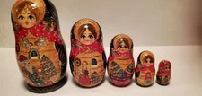 5 p.hand-painted  Christmas Night Russian Matryoshka wooden nesting Dolls