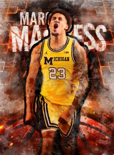 Yaxel Lendeborg Art Card 1/10 John Rudolph Signed Michigan March Maddness