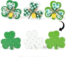 3 Pieces Wood Shamrock St. Patrick's Decorations Sign Irish Green 