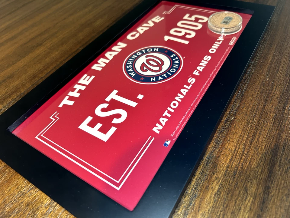 WASHINGTON NATIONALS - FRAMED 7 3/8” x 13 3/8” THE MAN CAVE SIGN- W/ FIELD DIRT - Image 3 of 4