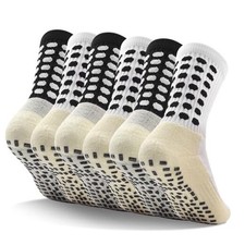 Kids Grip Socks 6 Pairs, Non Slip Soccer Socks for 4-8 Years 01 Black 3 white 3