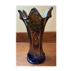 Vintage Fenton Cobalt Blue Carnival Glass Diamond & Rib Ruffled Swung Vase