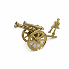 Brass Cannon with Soldier Figurine Military Decor, Antique Style War Collectible