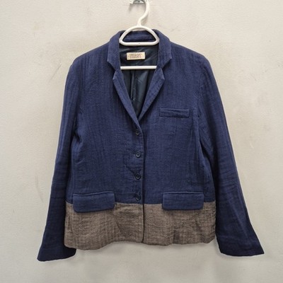 Toast zweifarbiger marineblauer einreihiger Blazer aus Leinen-Baumwollmischung Größe UK 12