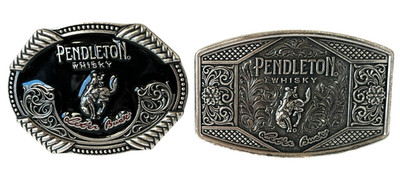 Pendleton Whisky Belt Buckle Lot of 2 Bucking Horse Rodeo Montana Silversmiths