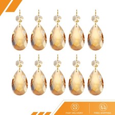 10Pcs Teardrop Crystal Chandelier 60mm Length Prisms Electroplating Gold Tone