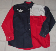 Vintage Texas Flag Lonestar Western Cotton Shirt Mens Sz M-L ? Button Up Star