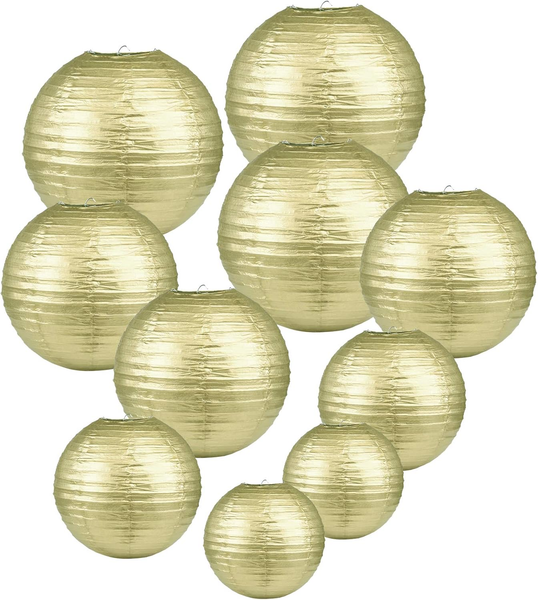 Lihao Goldene Papier Laterne Lampions Rund Lampenschirm | Hochzeit Dekoration, 1-image