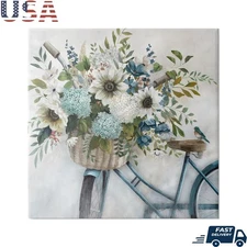 Floral Bicycle Stretched Canvas Wall Art Ready to Hang Home Decor Art Piece New