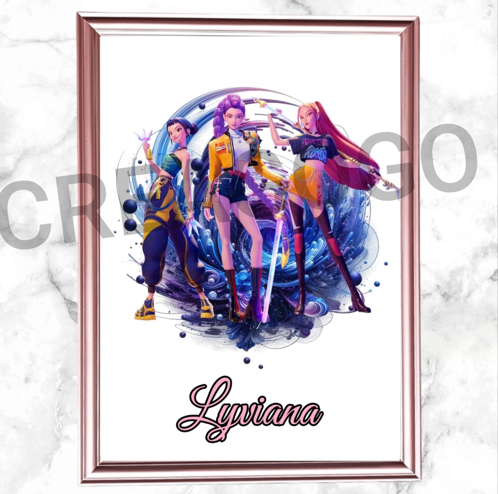 Affiche personnalisée Prénom Demon Hunters Huntrix | Cadre noir 24x32 KPOP