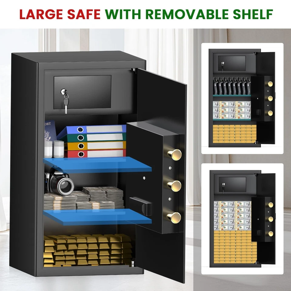 Cofre à prova de fogo 5,8 cubos grande, cofre doméstico à prova d'água e à prova de fogo, documento grande P... - Imagem 4 de 4