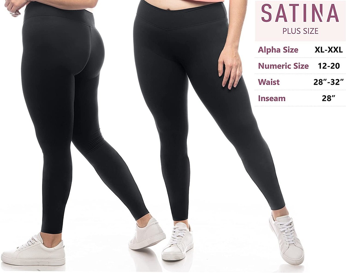 Satina High Waisted Leggings Black, 3 Inch Waistband, One Size Fits Most