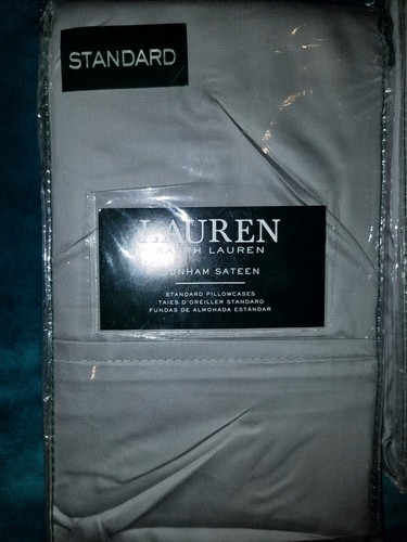 NEW Ralph Lauren Dunham Sateen Two Standard 100% Cotton Pillowcases Blue Grey - Picture 4 of 7